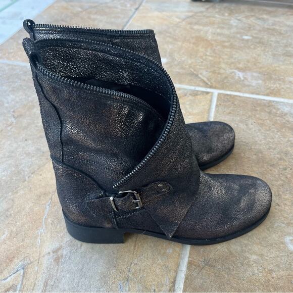 Primadonna women’s black gold glitter zip leather moto ankle boots size 38 US 7 - Picture 5 of 6